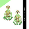 Light Green Mirror Floral Meena Golden Stone Earrings