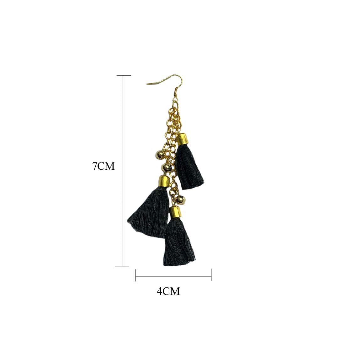 Black Alloy Tassel Golden Bead Boho Chic Earrings