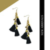 Black Alloy Tassel Golden Bead Boho Chic Earrings