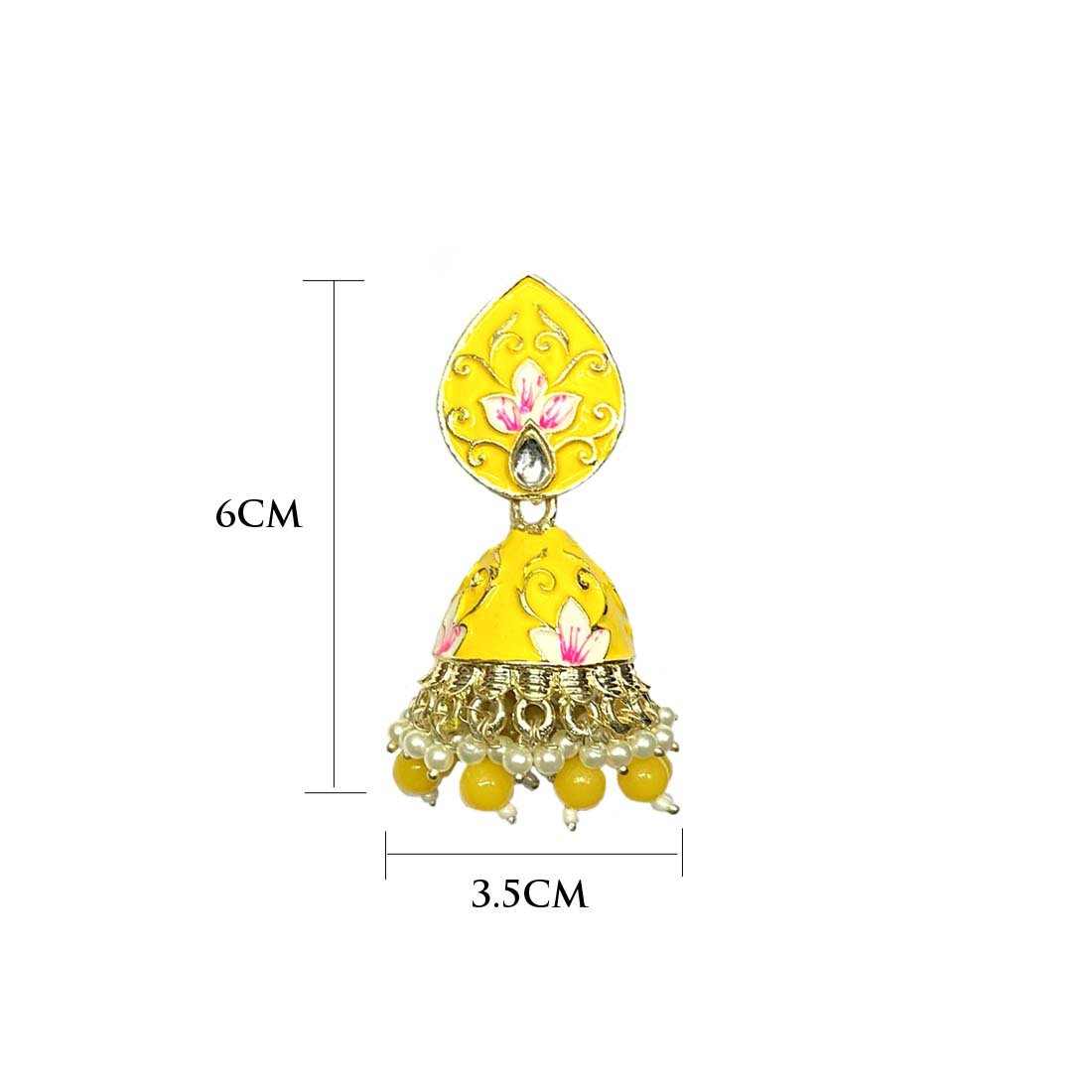 Mustard Meenakari Golden Floral Polki Fashion Earrings