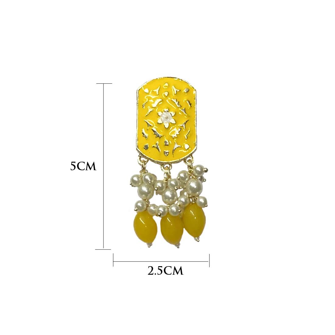 Yellow Meena Golden Pearl Polki Fashion Earrings