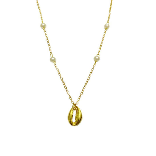 Imitation Pearl Golden Brass Chain With Kaudi Pendant