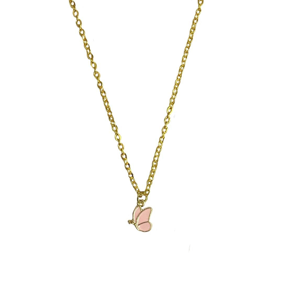 Pink Butterfly Pendant Charm Necklace