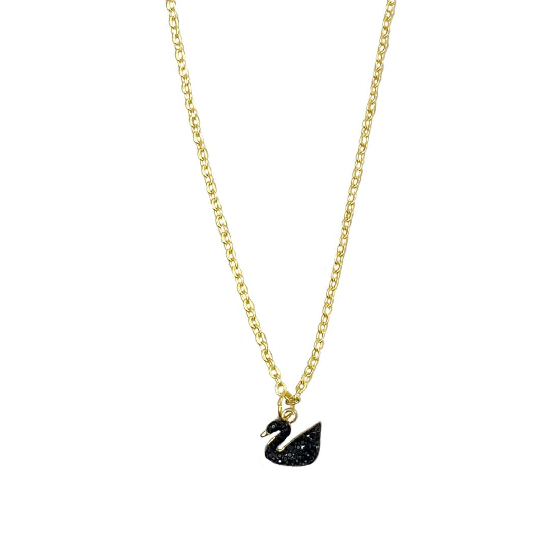 Black Glitter Swan Studded Golden Charm Necklace