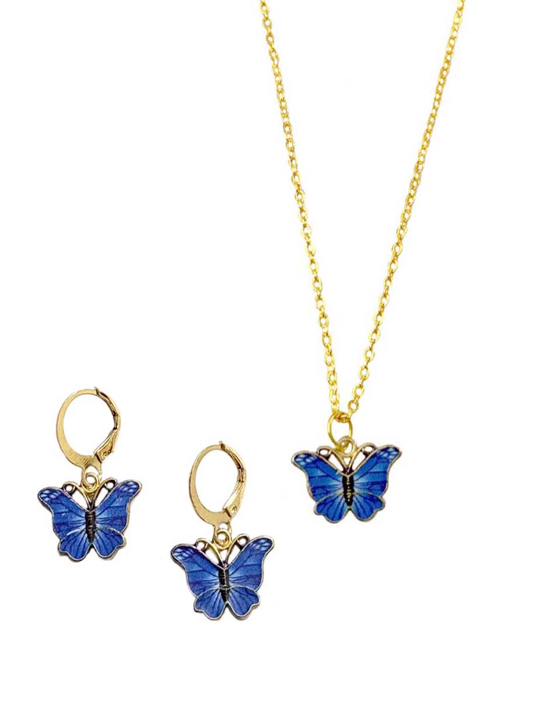 Blue Butterfly Charm Pendant Set