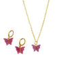 Magenta Butterfly Pendant Charm Necklace Set