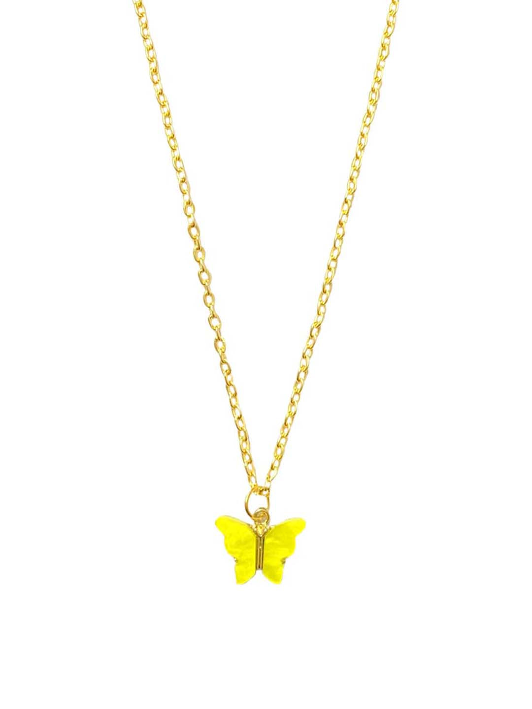 Yellow Butterfly Pendant Charm Necklace Set