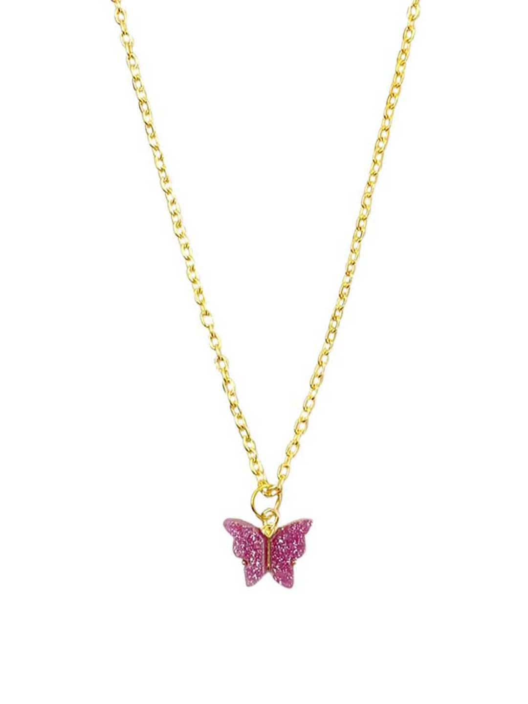 Magenta Butterfly Pendant Charm Necklace Set
