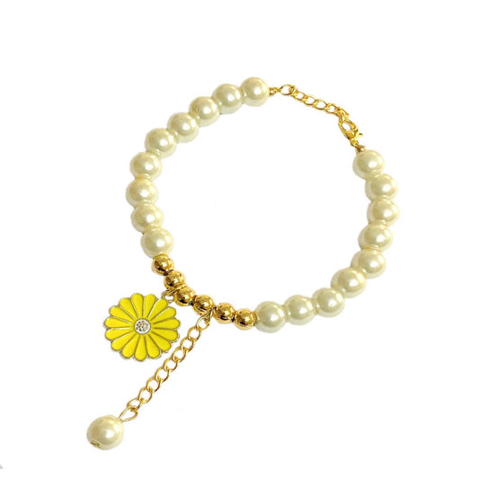 Yellow Daisy Imitation Pearl Charm Bracelet