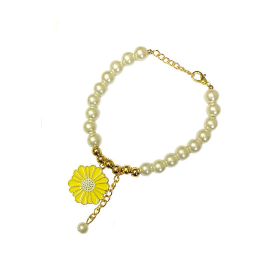 Yellow Daisy Imitation Pearl Charm Bracelet