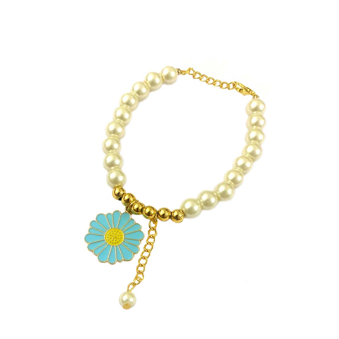 Blue Daisy Pendant Pearl Charm Bracelet