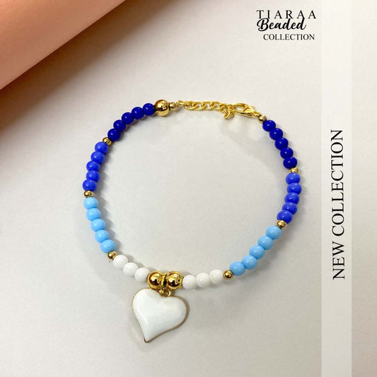 Blue Beaded Heart Beads Bracelet