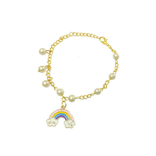 Multicolor Rainbow Imitation Pearl Charm Bracelet