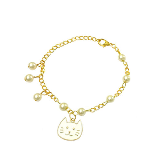 Cat Imitation Pearl Charm Bracelet