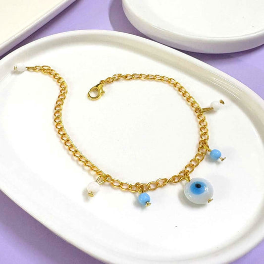 White Evil Eye Stone Golden Charm Bracelet
