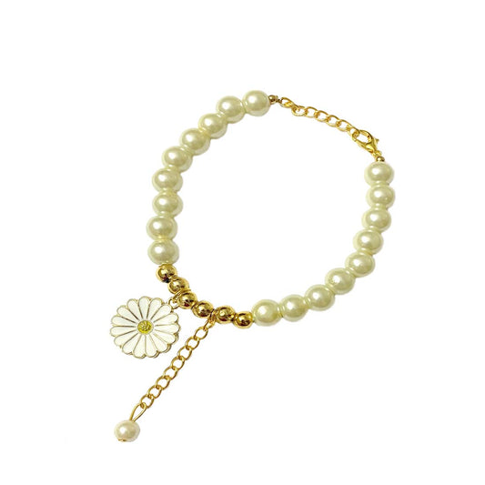 White Daisy Imitation Pearl Drop Bracelet
