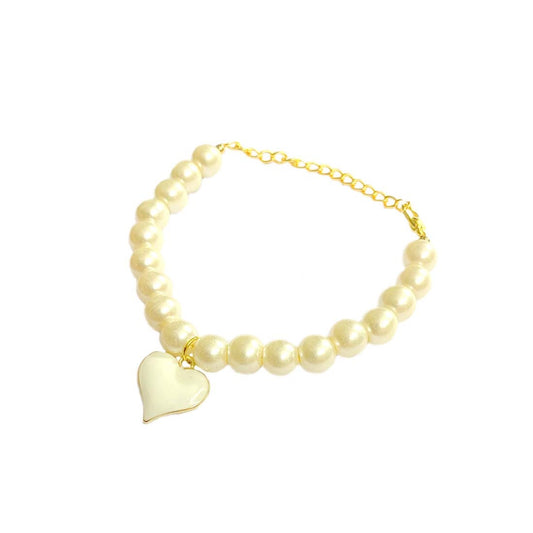 White Heart Pearl Charm Bracelet
