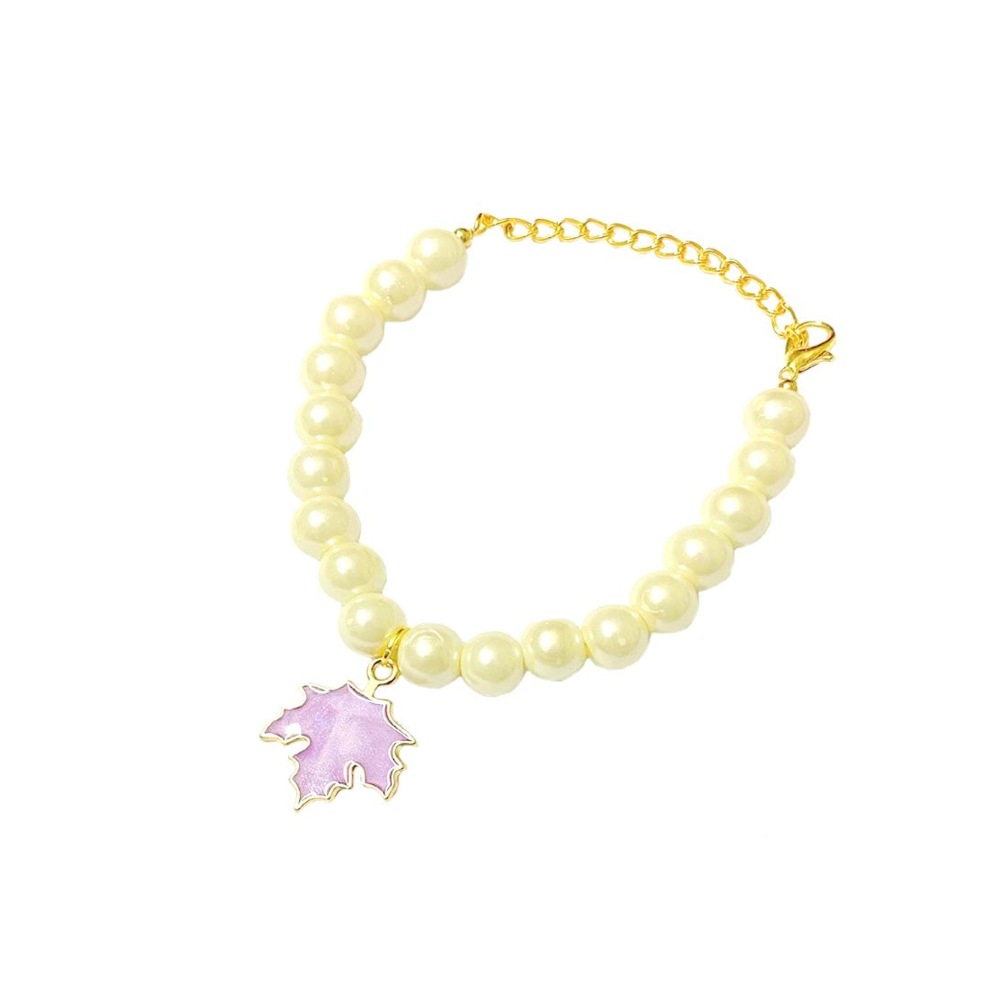 Purple Leaf Pearl Charm Bracelet