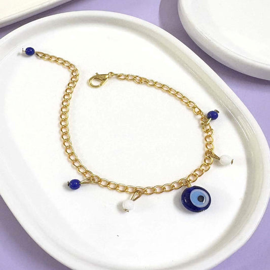 Blue Evil Eye Stone Golden Charm Bracelet