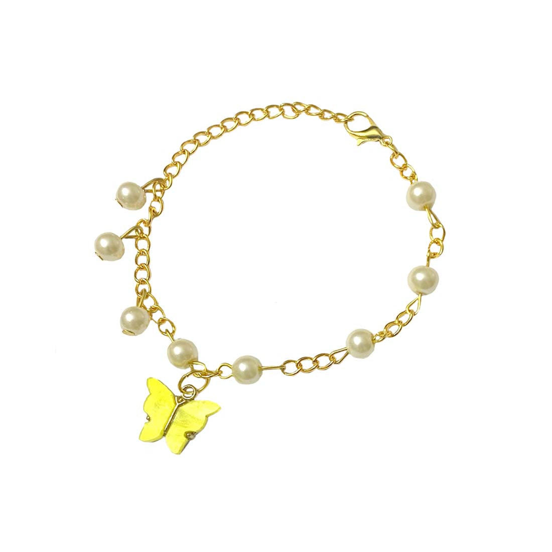 Yellow Butterfly Pearl Charm Bracelet