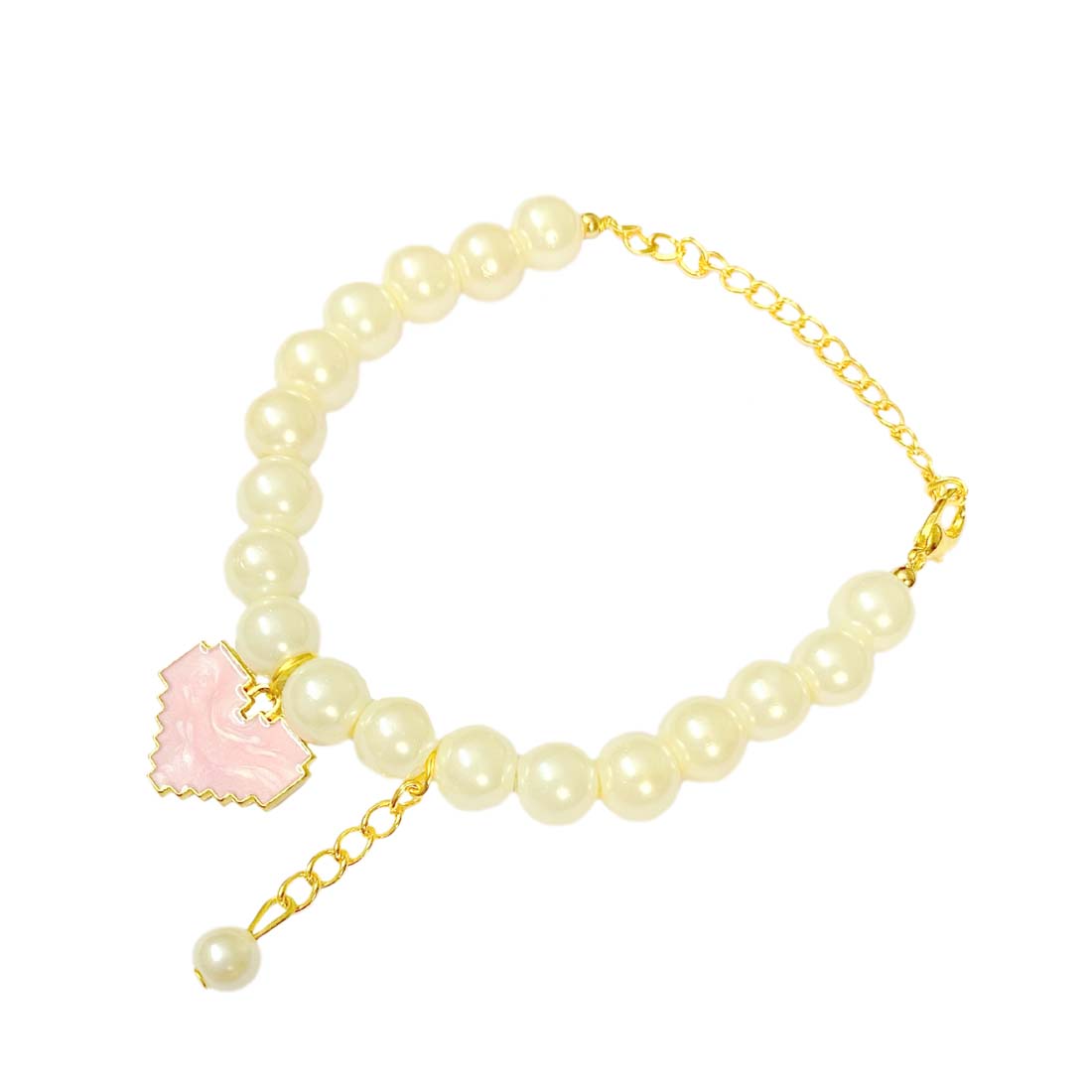 Pink Heart Pearl Charm Bracelet