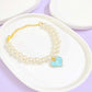 Blue Heart Pearl Charm Bracelet