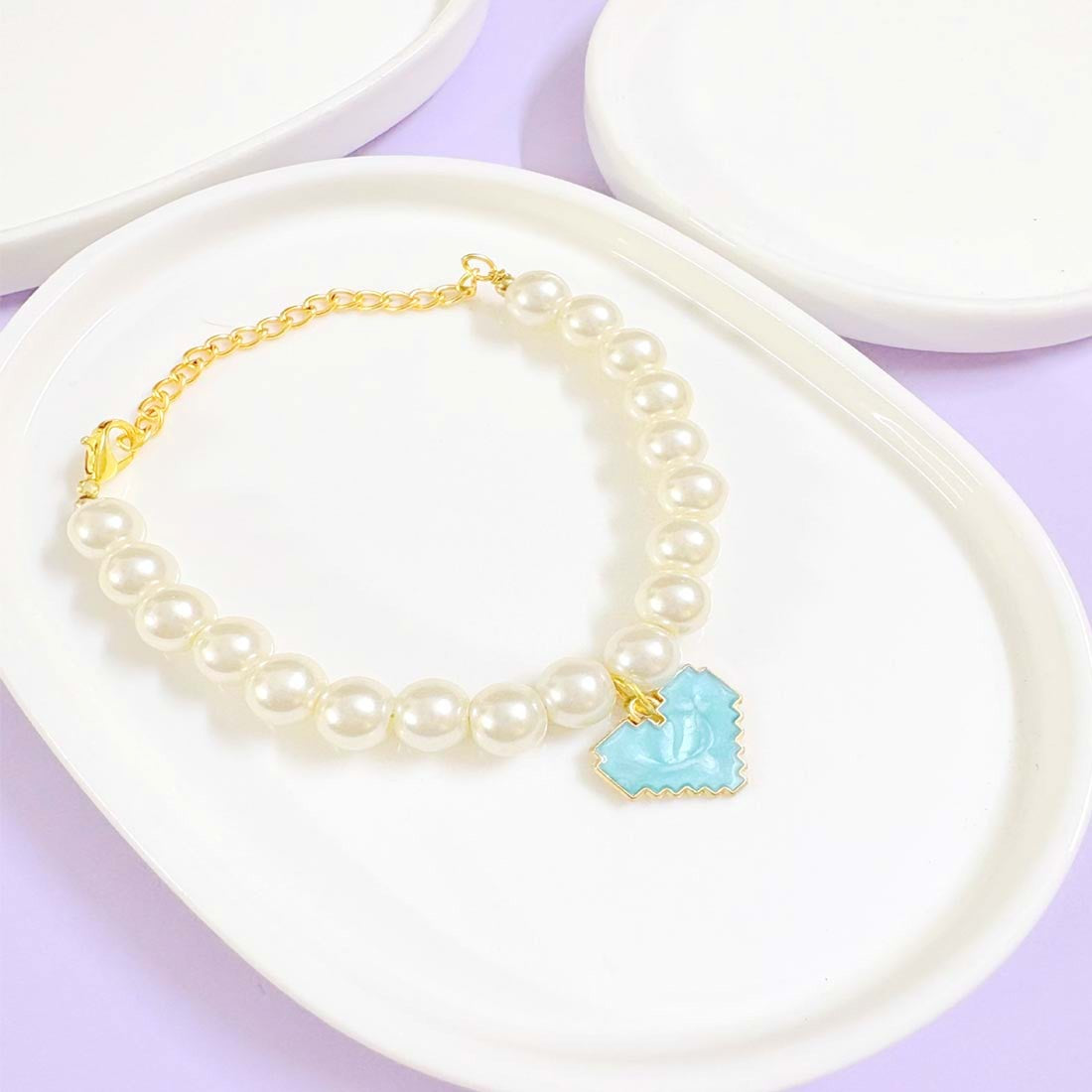 Blue Heart Pearl Charm Bracelet
