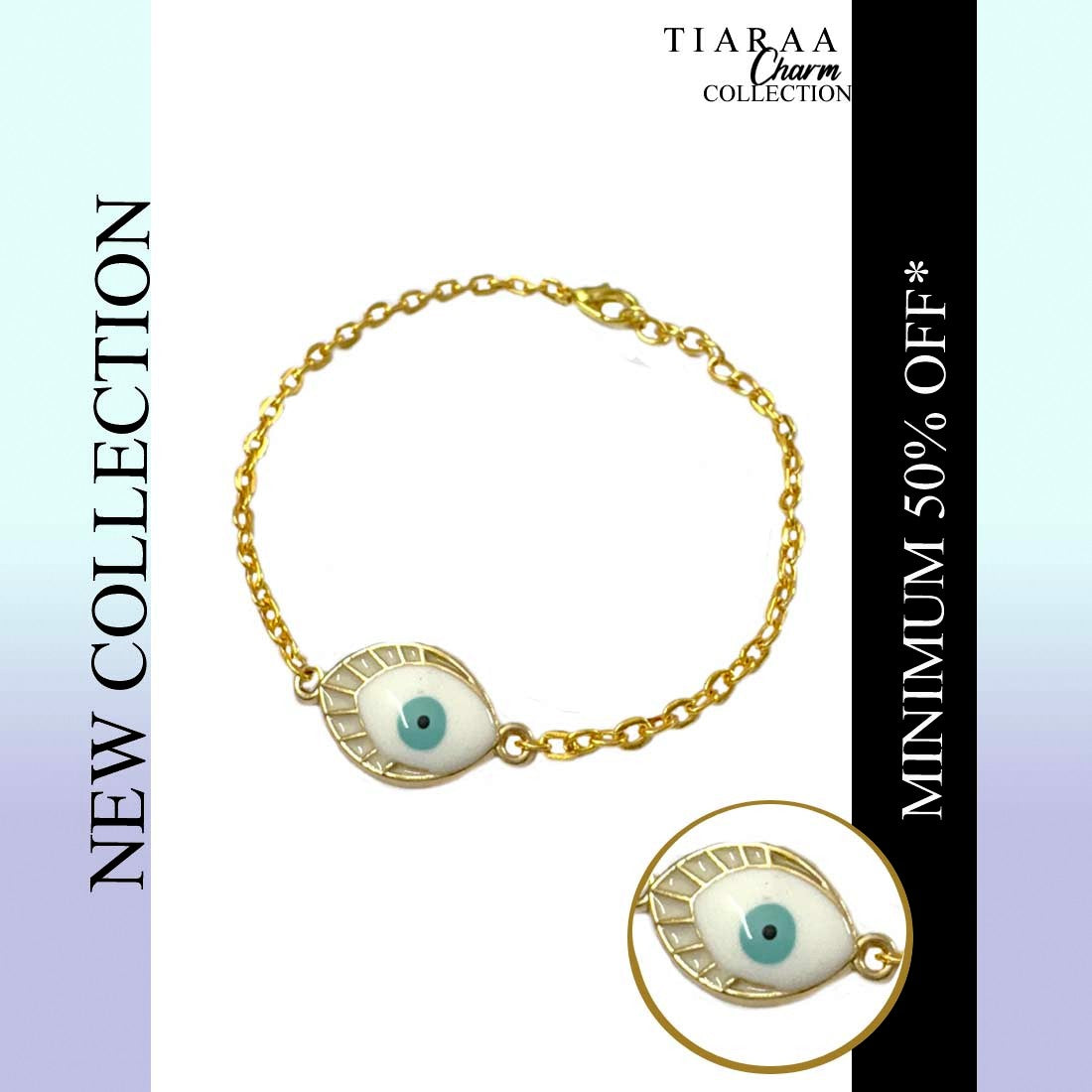 Golden White Evil Eye Golden Chain Charm Bracelet