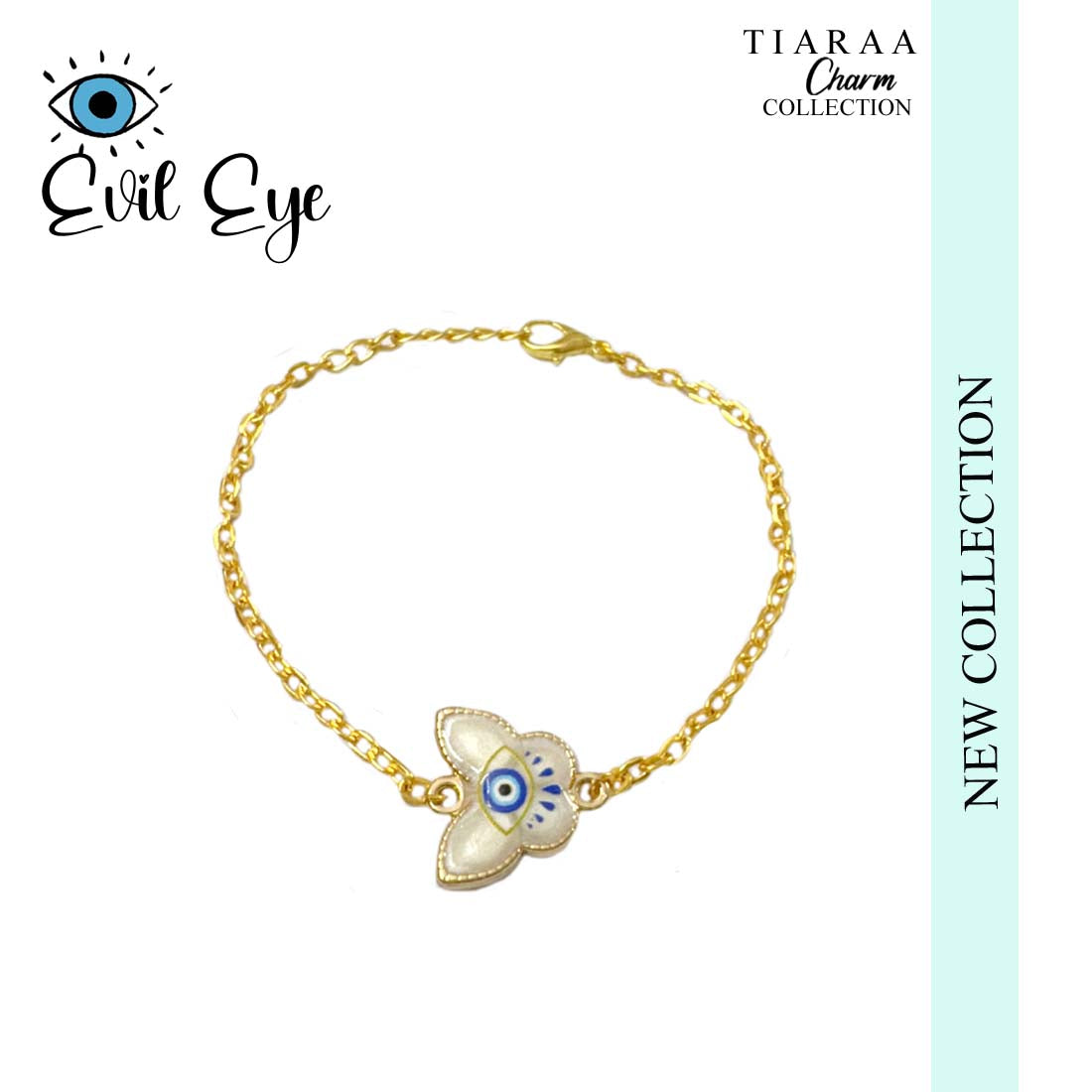 White Butterfly  Evil Eye Charm Bracelet