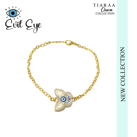 White Butterfly  Evil Eye Charm Bracelet