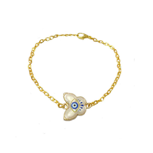 White Butterfly  Evil Eye Charm Bracelet