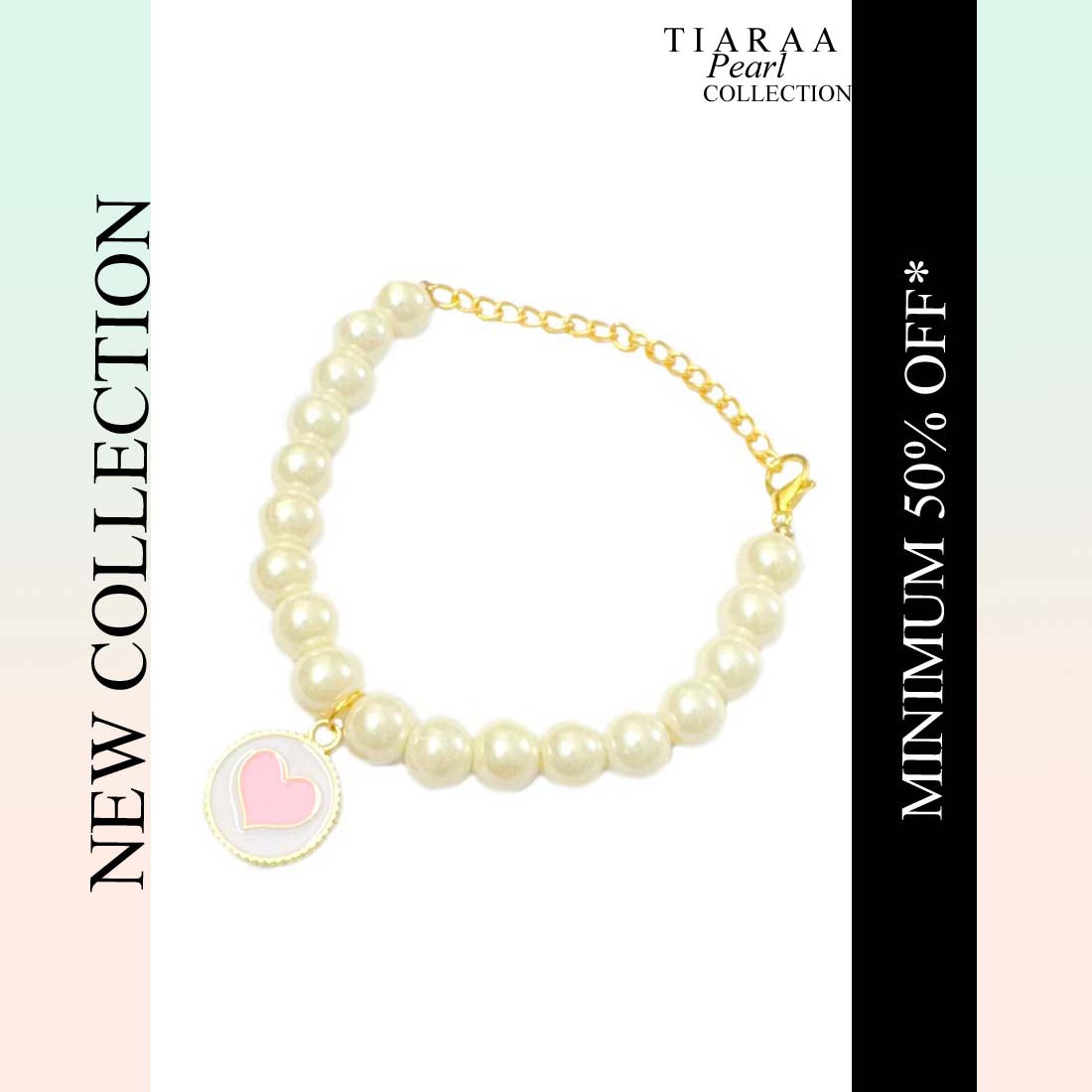 Pink Heart Pearl Charm Bracelet