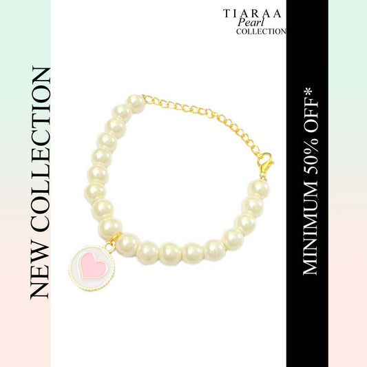 Pink Heart Pearl Charm Bracelet