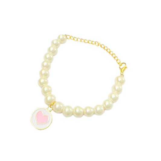 Pink Heart Pearl Charm Bracelet