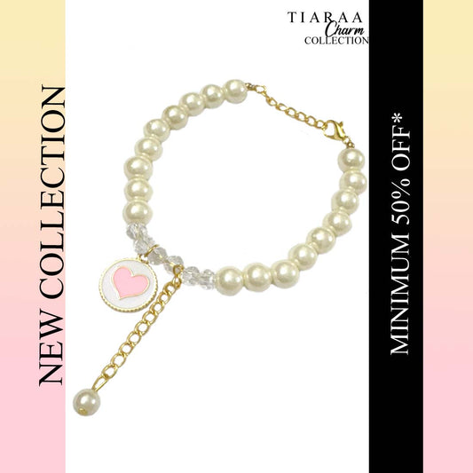 Pink Heart Crystal Pearl Charm Bracelet