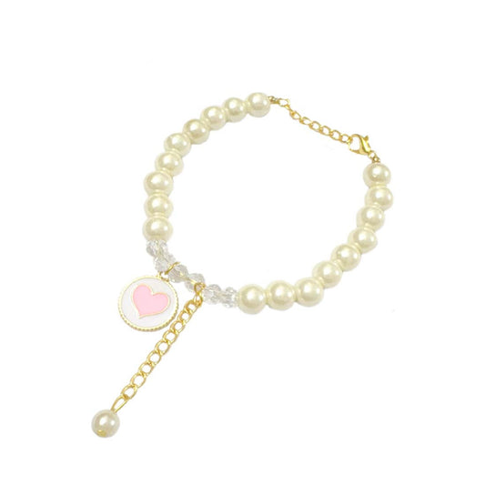 Pink Heart Crystal Pearl Charm Bracelet