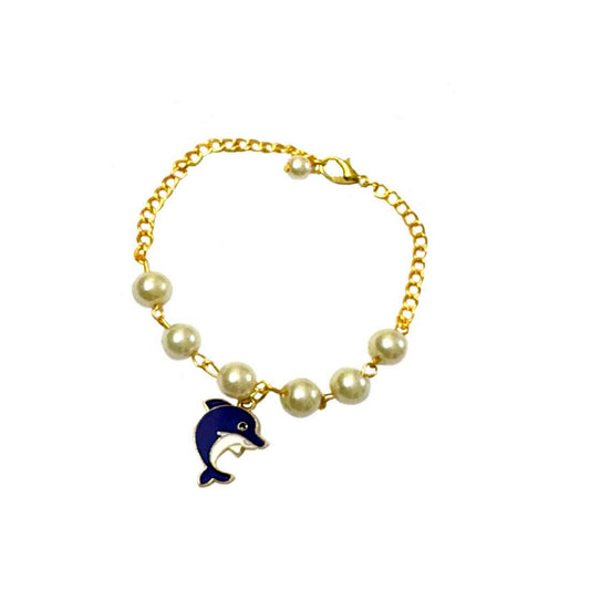 Blue Dolphin Imitation Pearl Charm Bracelet