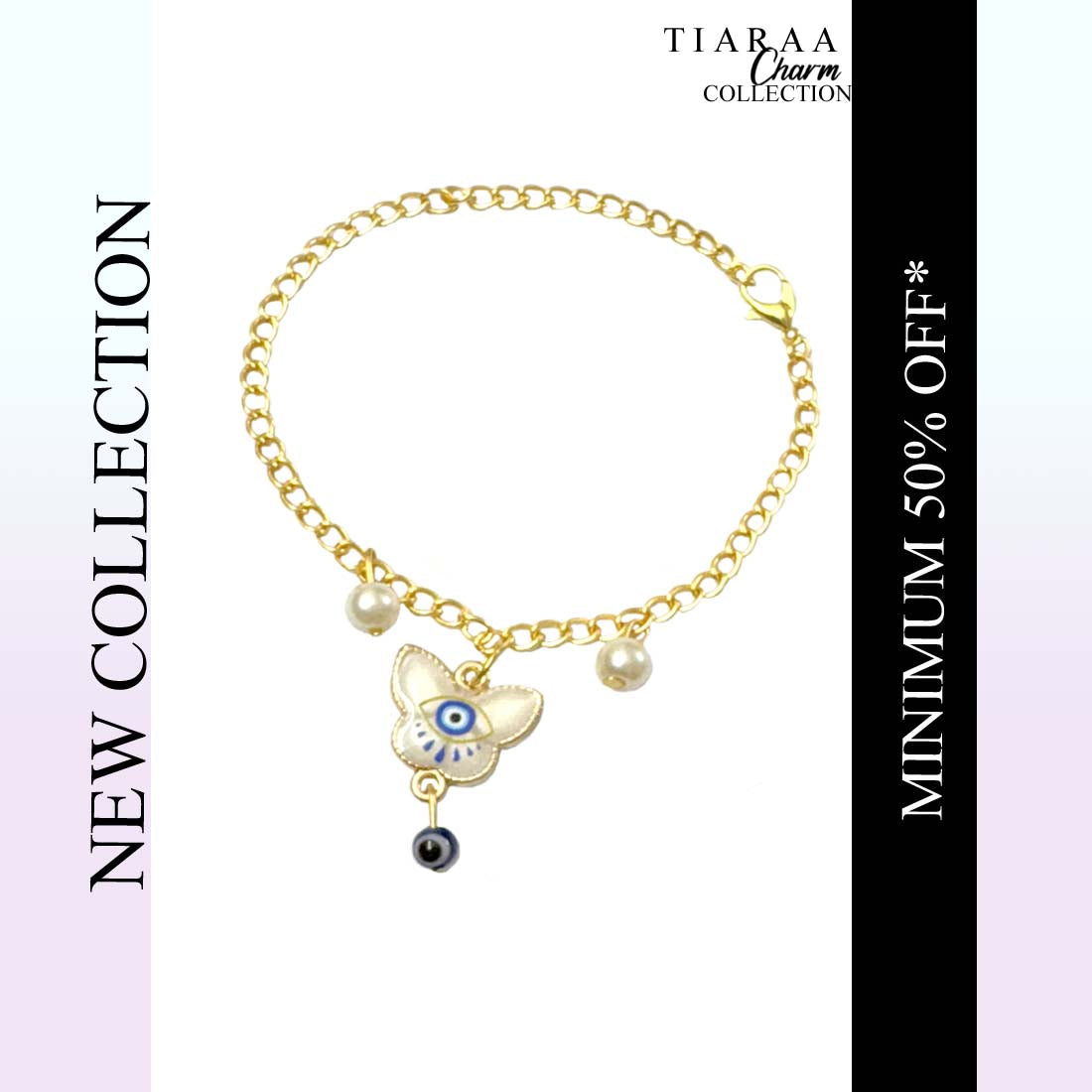 White Evil Eye  Butterfly Stone Charm Bracelet