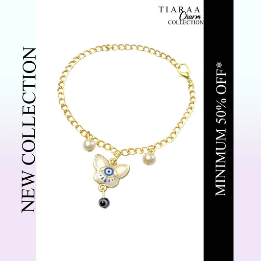 White Evil Eye  Butterfly Stone Charm Bracelet
