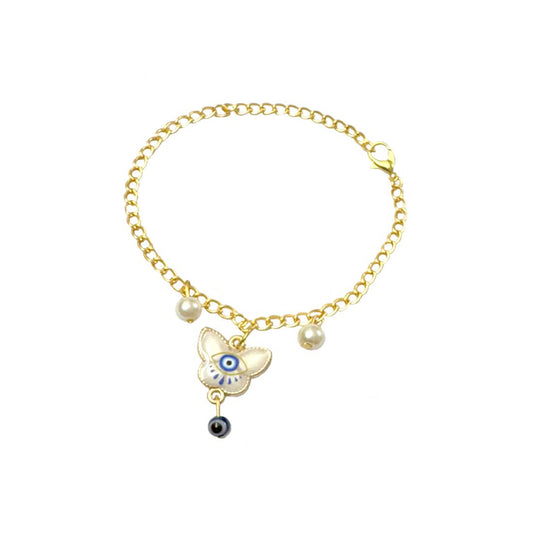 White Evil Eye  Butterfly Stone Charm Bracelet