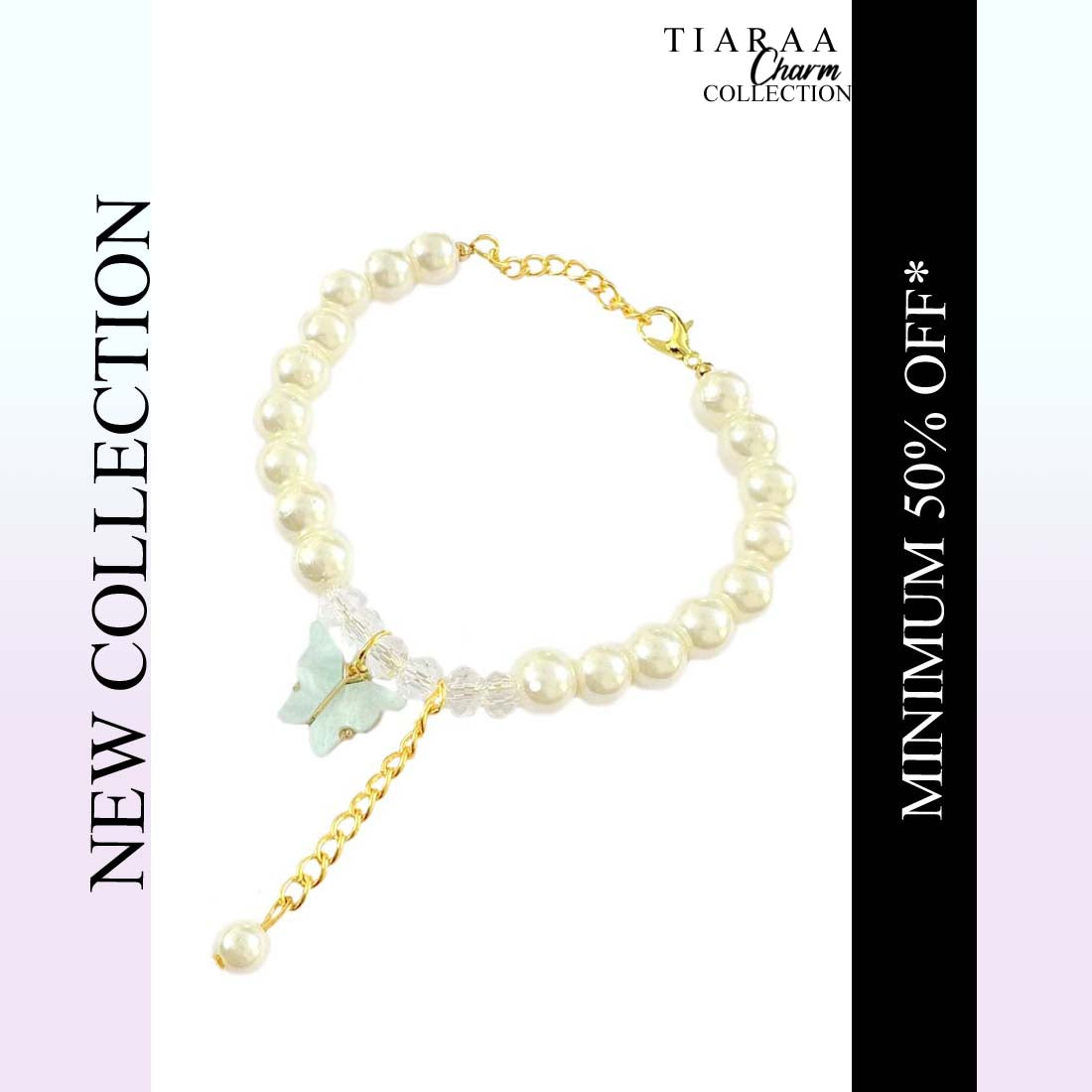 Light Blue Butterfly Crystal Pearl Bracelet