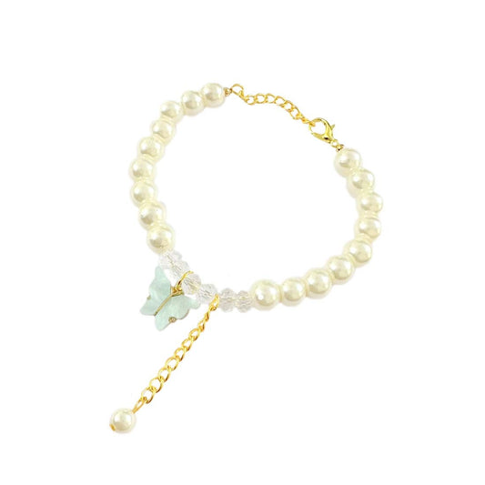 Light Blue Butterfly Crystal Pearl Bracelet