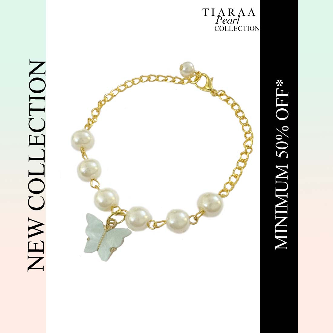 Light Blue Butterfly Chain Pearl Bracelet