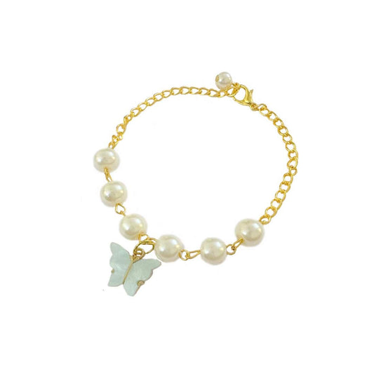Light Blue Butterfly Chain Pearl Bracelet