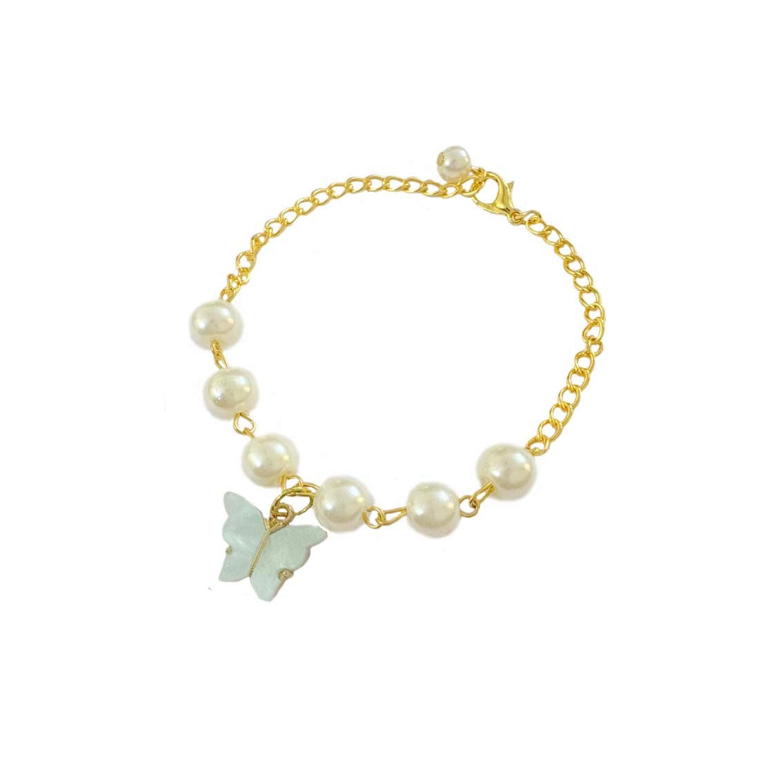 Light Blue Butterfly Chain Pearl Bracelet