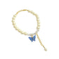 Dark Blue Butterfly Crystal Pearl Bracelet