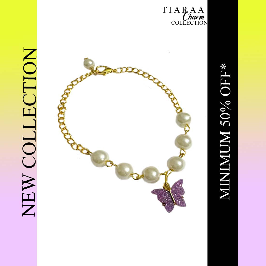 Purple Butterfly Imitation Pearl Charm Bracelet