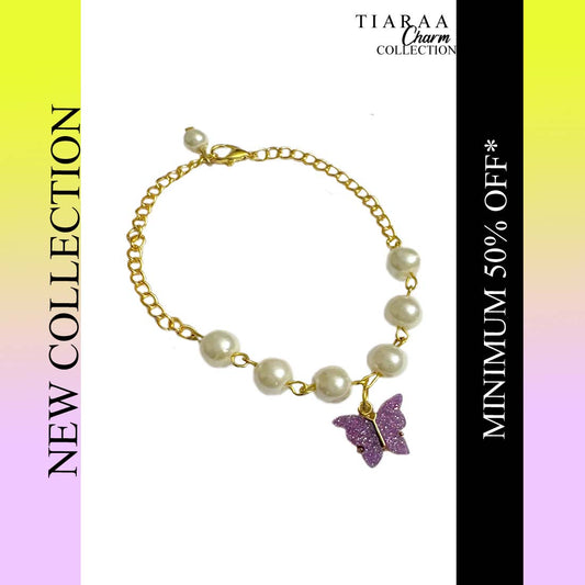 Purple Butterfly Imitation Pearl Charm Bracelet