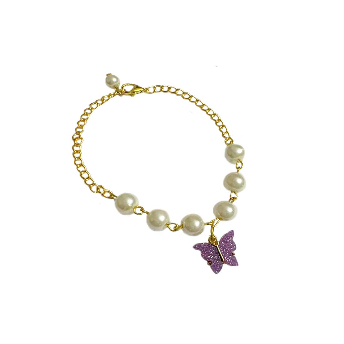 Purple Butterfly Imitation Pearl Charm Bracelet