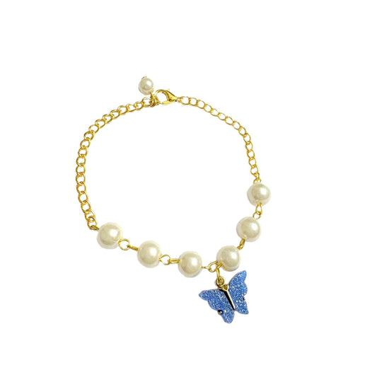 Blue Butterfly Chain Pearl Bracelet
